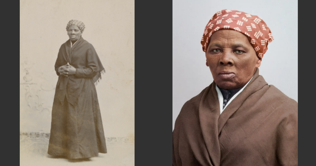 Two images of Harriet Tubman before Advanced Image Cloning